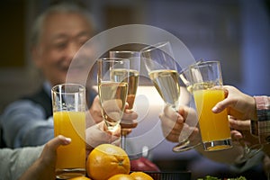 Elderly asian man having a toast at dinner