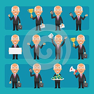 Elderly businessman in different poses and emotions Pack 1. Big character set