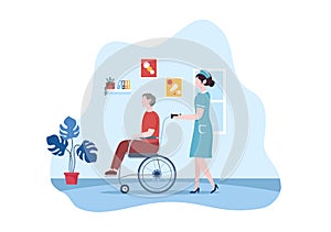 Elderly Care Services Hand Drawn Cartoon Flat Illustration with Caregiver, Nursing Home, Assisted Living and Support Design