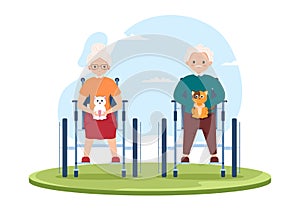 Elderly Care Services Hand Drawn Cartoon Flat Illustration with Caregiver, Nursing Home, Assisted Living and Support Design