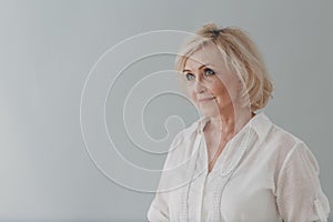 Elderly caucasian old aged woman portrait gray haired