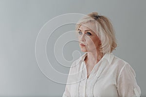 Elderly caucasian old aged woman portrait gray haired