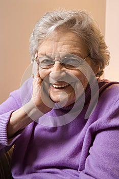 Elderly Caucasian woman smiling.