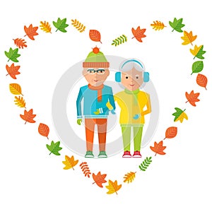 Elderly couple in autumn heart