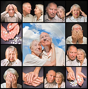 The elderly couple on black background