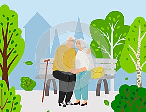Elderly couple in city park