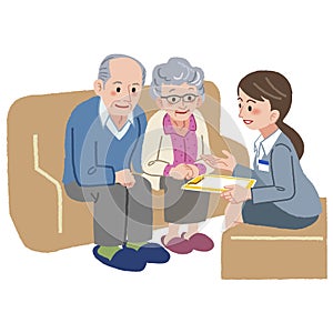 Elderly couple consulting with Geriatric care manager photo