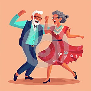 An elderly couple dances energetically