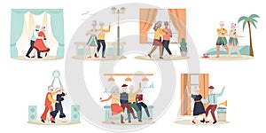 Elderly couple dancing, cartoon characters vector illustration