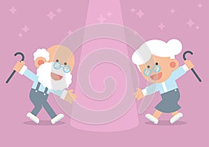 Elderly couple dancing with sticks