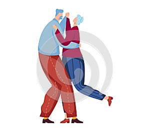 Elderly couple dancing together happily. Senior man and woman enjoying dance. Love and romance in old age vector