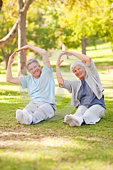 Elderly couple doing their stretches