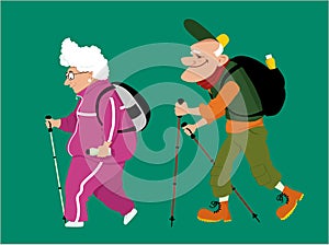 Elderly couple hiking