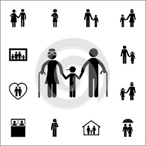 elderly couple holding grandson's hand icon. Detailed set of Family icons. Premium quality graphic design sign. One of the collec