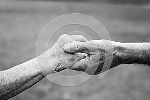 Elderly couple holding hands