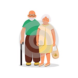 Elderly couple, husband and wife couple in old age. Vector cartoon characters. Flat illustration