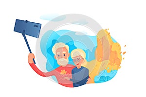 Elderly couple making selfie vector illustration isolated on white background