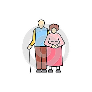 Elderly couple olor line icon. Different stages person's life.