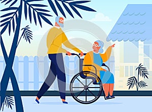 Elderly Couple on Outdoor Stroll Flat Illustration