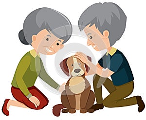 Elderly couple patting a dog