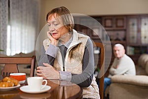 Elderly couple quarreling at home