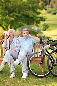 Elderly couple with their bikes