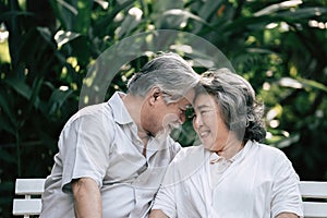 Elderly couples talking together