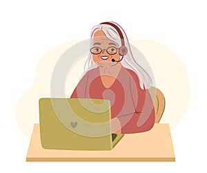 Elderly customer support agent concept.