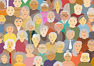 Elderly diversity people cartoon flat design vector illustration background