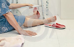 Elderly falling in bathroom , slippery surfaces