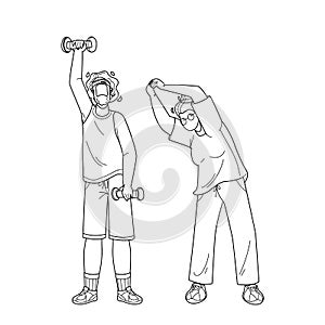 Elderly Fitness Exercising Senior Couple Vector Illustration