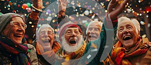 Elderly Friends Celebrating Joyously At A Lively New Year Gathering photo