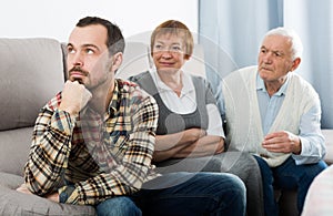 Grandparents and grandson serious talk