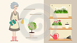 Elderly grandmother tending to her plants
