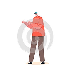Elderly Grey Haired Male Character Wear Red T-shirt, Pants and Cap, Senior Man Isolated on White Background