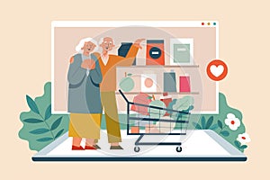 Elderly go grocery shopping online