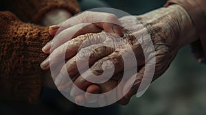 The elderly hands in care.AI generated image