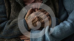 The elderly hands in warmth.AI generated image