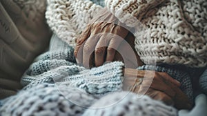 The Elderly Hands in Knitted Sweaters.AI generated image