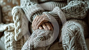 The elderly hands resting.AI generated image