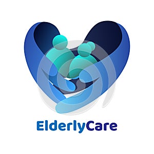 Elderly healthcare heart shaped logo. Nursing home sign.