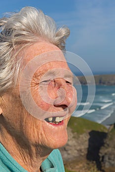 Elderly lady pensioner with dental problems and a tooth missing