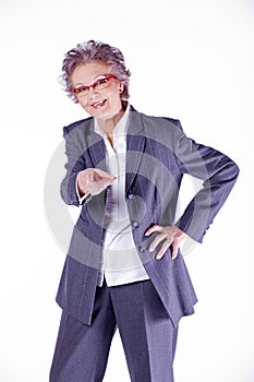 Elderly lady shows to you