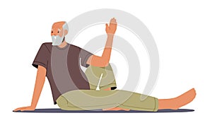 Elderly Male Character Sitting on Floor in Yoga Asana. Old Man Wearing Sports Wear Training, Doing Practice, Active Life