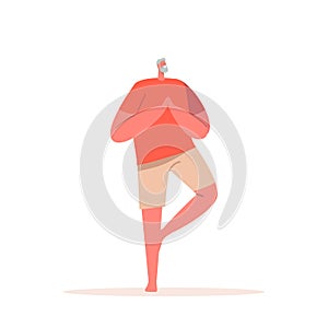 Elderly Male Character Stand in Yoga Asana Pose. Old Man Wearing Sports Wear Training, Doing Sport Practice, Active Life