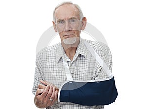 Elderly man with arm in sling