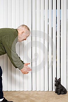 Elderly man beckoning dog ornament