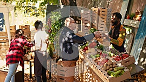 Elderly man buying various fresh eco fruits and veggies