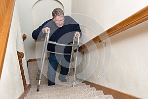 Elderly Man Climb Stairs, Walker