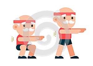 Elderly man doing exercises, senior man workout, healthy lifestyle concept, flat vector illustration